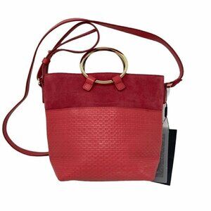 NEW Halston Heritage Womens Crossbody Bag Pink Basket Weave Leather Magnetic Med